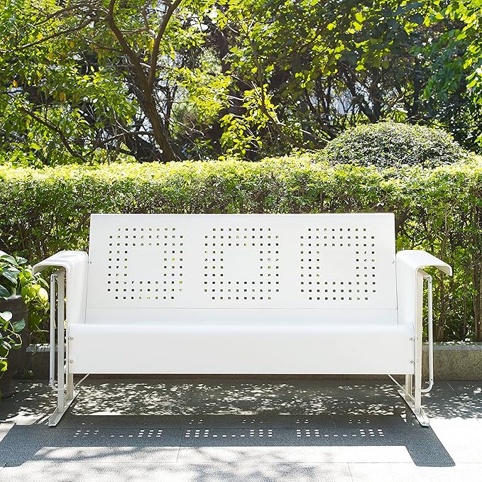 Crosley Furniture Bates Retro Metal Outdoor Sofa Glider, 3-Person Rocking Patio - Image 8