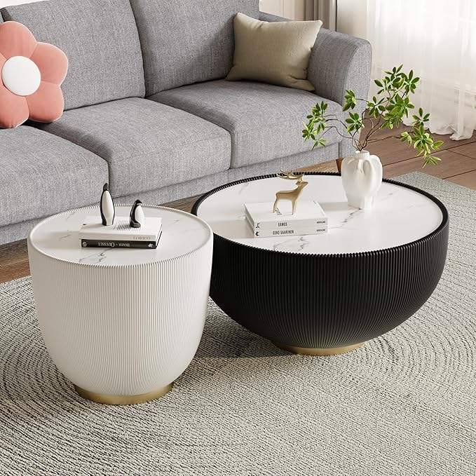 Round Marble Coffee Table Set of 2, 2 Piece Coffee Table and End Table - Image 2