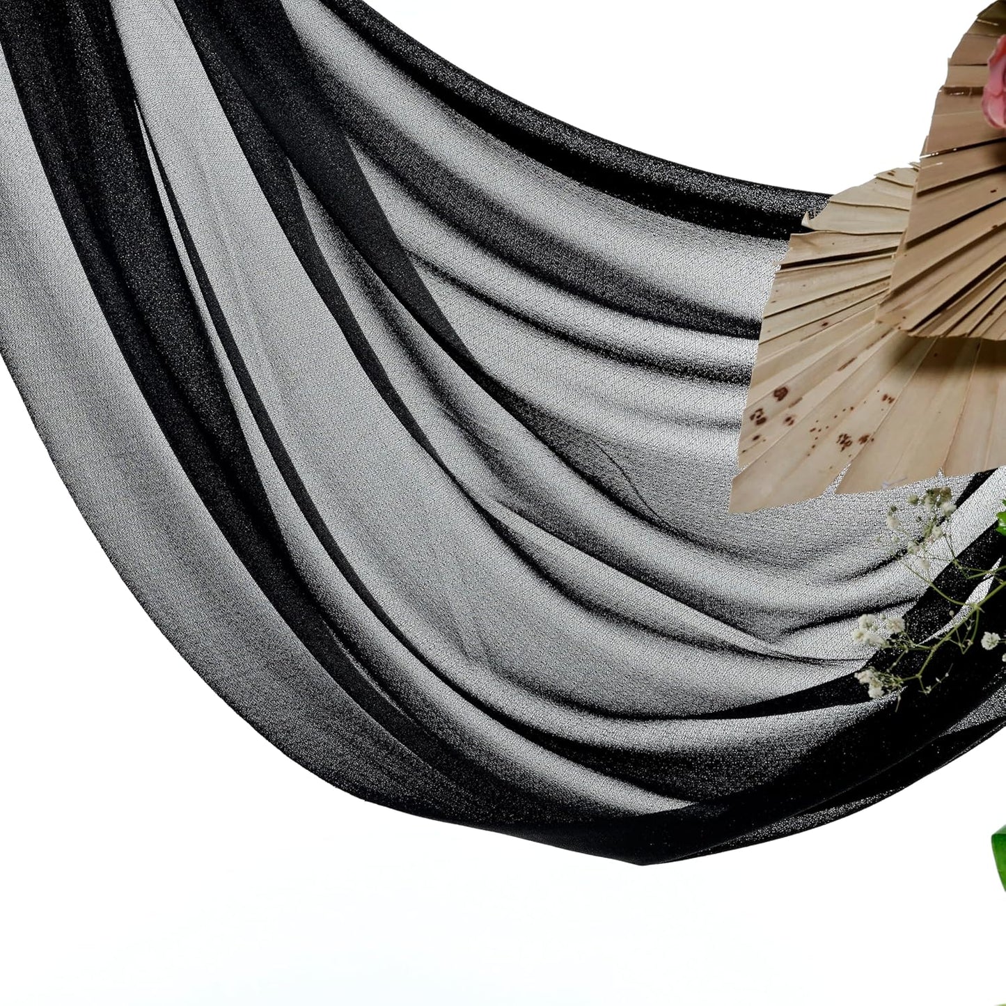 VDS Pack of 2 Panel (30 Inch X 100 Feet) Wedding Arch Draping Fabric Sheer Chiffon Fabric Drapery for Wedding Ceremony Reception Swag Backdrop Canopy Chuppah ARBO Altars Decoration (Black)