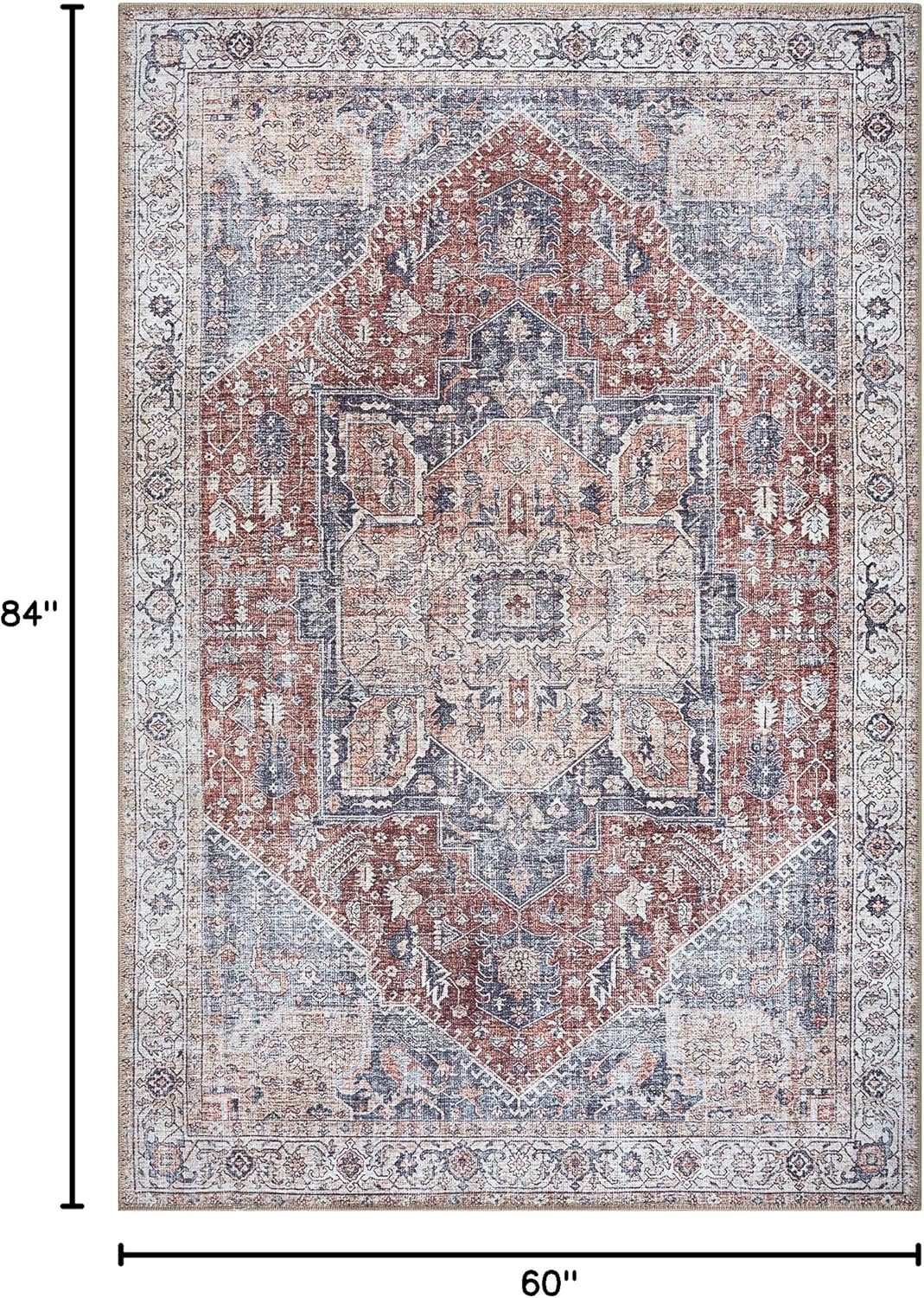 Bloom Rugs Washable Non-Slip 5' x 7' Rug - Red/Blue Traditional Medallion Area Rug for Living Room, Bedroom, Dining Room, and Kitchen - Exact Size: 5' x 7'