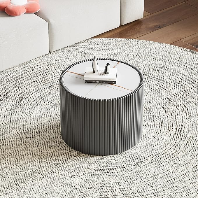 SSLine Round Drum Coffee Table Set of 2 Modern Sintered Stone Top Nesting - Image 5