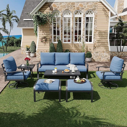 HOMREST Patio Furniture Sets 7 PCS Outdoor Metal Conversation Sets, 360 Degree by HOMREST