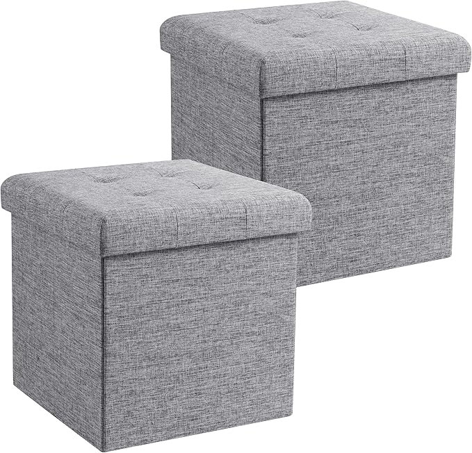Ornavo Home 2 Pack 15 Inch Folding Storage Ottoman, Square Cube Linen Small by OrnavoHome