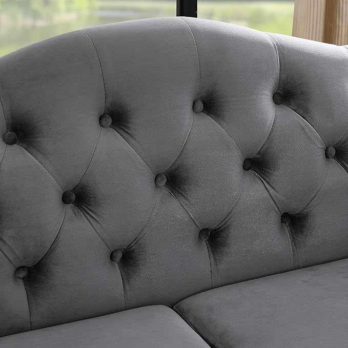 57" Chesterfield Grey Velvet 2-Seater Sofa - Image 7