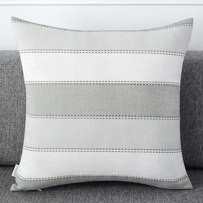 AmHoo Pack of 2 Farmhouse Stripe Check Throw Pillow Covers Set Case Cotton - Image 2