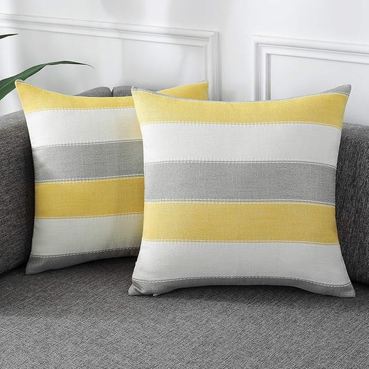 AmHoo Pack of 2 Farmhouse Stripe Check Throw Pillow Covers Set Case Cotton by AmHootextile