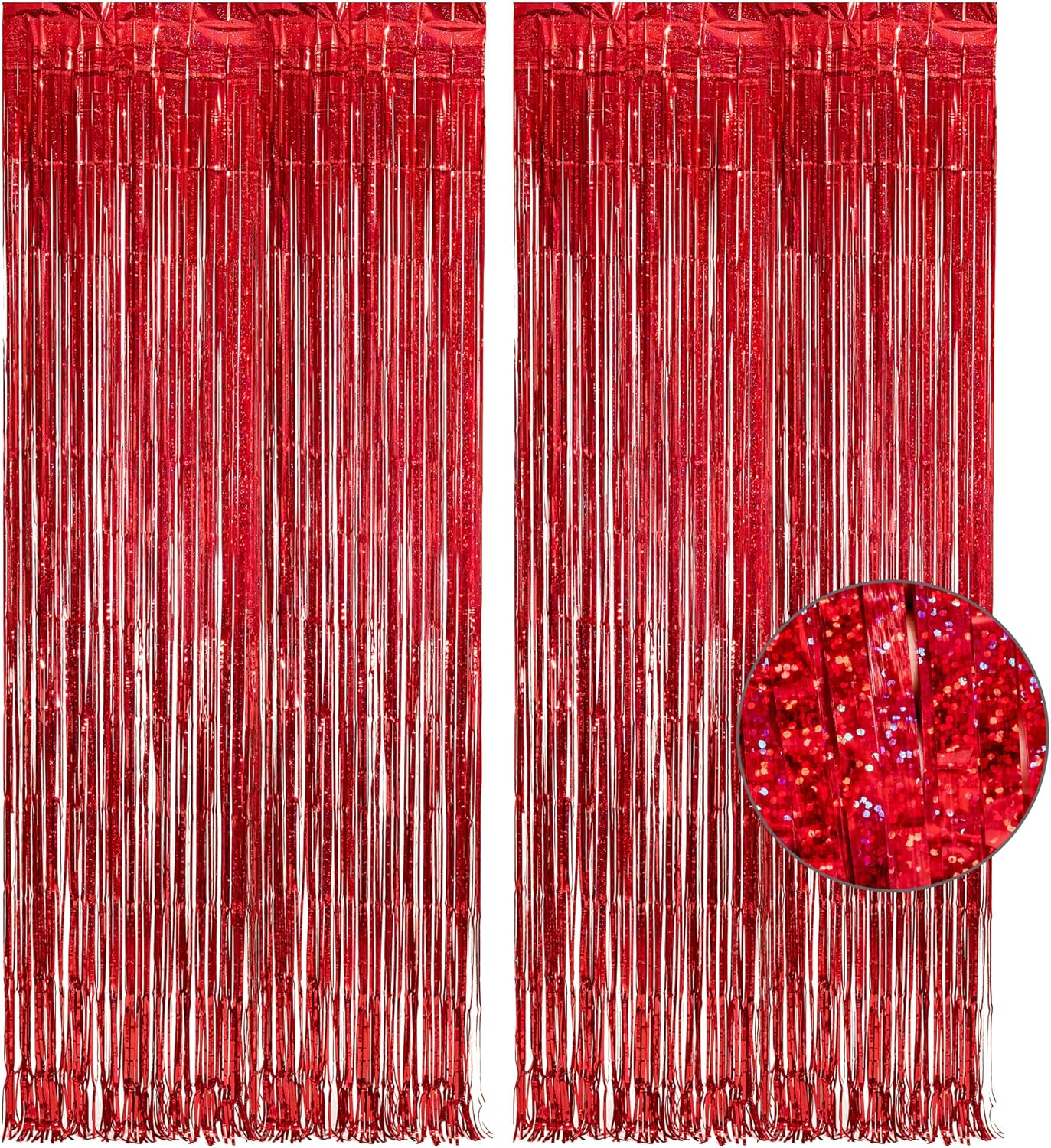 GREATRIL Red Fringe Curtains Party Streamers Backdrop Foil Tinsel Curtain Decoration for Stranger Theme Party Christmas Valentines Day Party 2 Pack