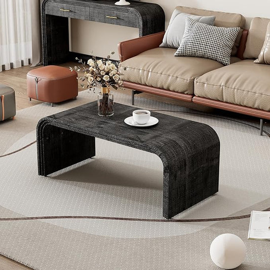 Minimalist Coffee Table with Curved Art Deco Design, Wood Rectangle Center Table by SIYSNKSI
