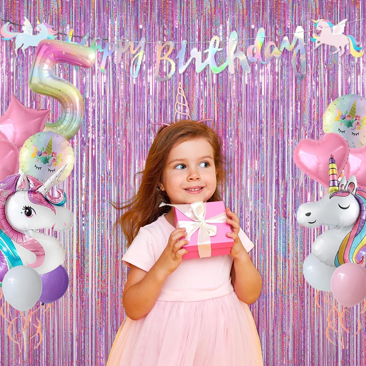 Melsan 2 Pack 3.2 ft x 8.2 ft Tinsel Foil Fringe Curtains Backdrop, Sparkle Metallic Foil Curtains for Party Photo Booth Props Decoration, Pinkish Purple