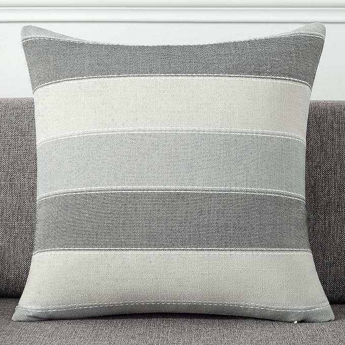 AmHoo Pack of 2 Farmhouse Stripe Check Throw Pillow Covers Set Case Cotton - Image 2