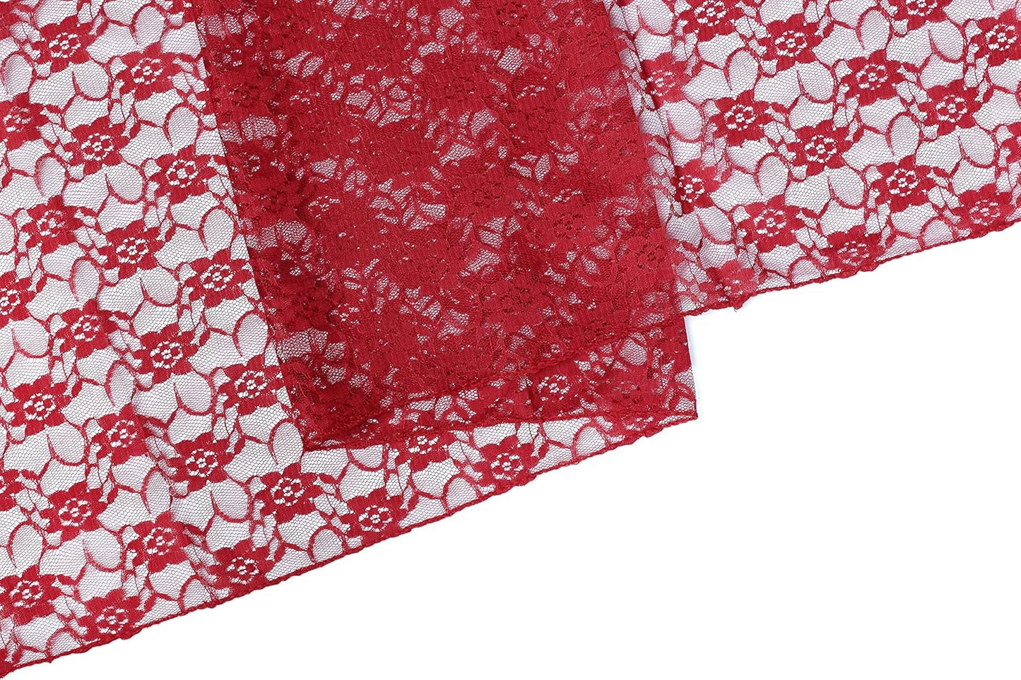 MDS Pack of 25 Wedding 12 x 108 inches Lace Table Runner for Wedding, Decorations for Birthday Parties, Banquets, Graduations, Engagements, and Runners fit Rectangle, Round Table- Apple red
