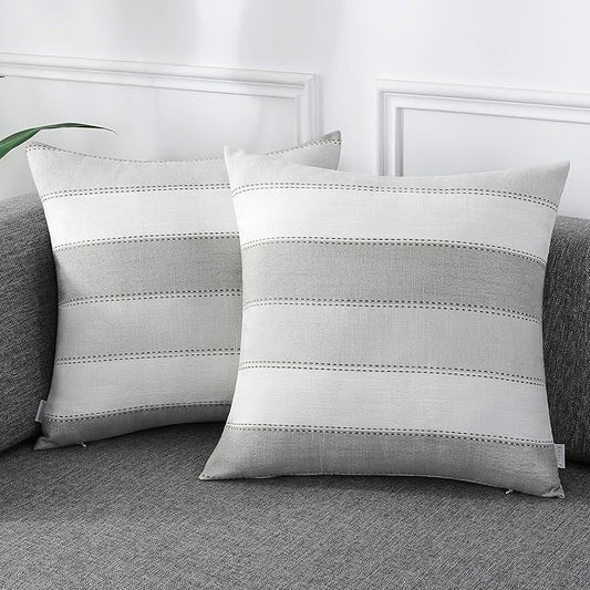 AmHoo Pack of 2 Farmhouse Stripe Check Throw Pillow Covers Set Case Cotton by AmHootextile