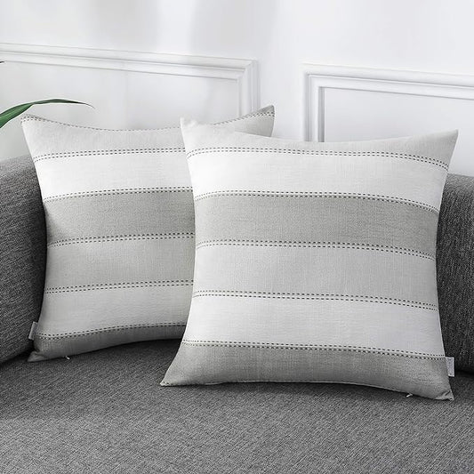 AmHoo Pack of 2 Farmhouse Stripe Check Throw Pillow Covers Set Case Cotton by AmHootextile