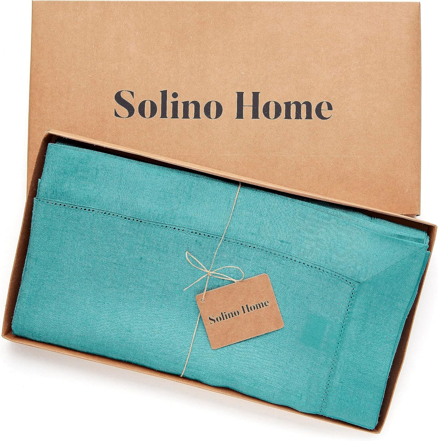 Solino Home Teal Linen Tablecloth 60 x 108 Inch - Classic Hemstitch, 100% Pure Linen Rectangular Tablecloth - Machine Washable Table Cloth for Fall, Autumn, Thanksgiving, Christmas