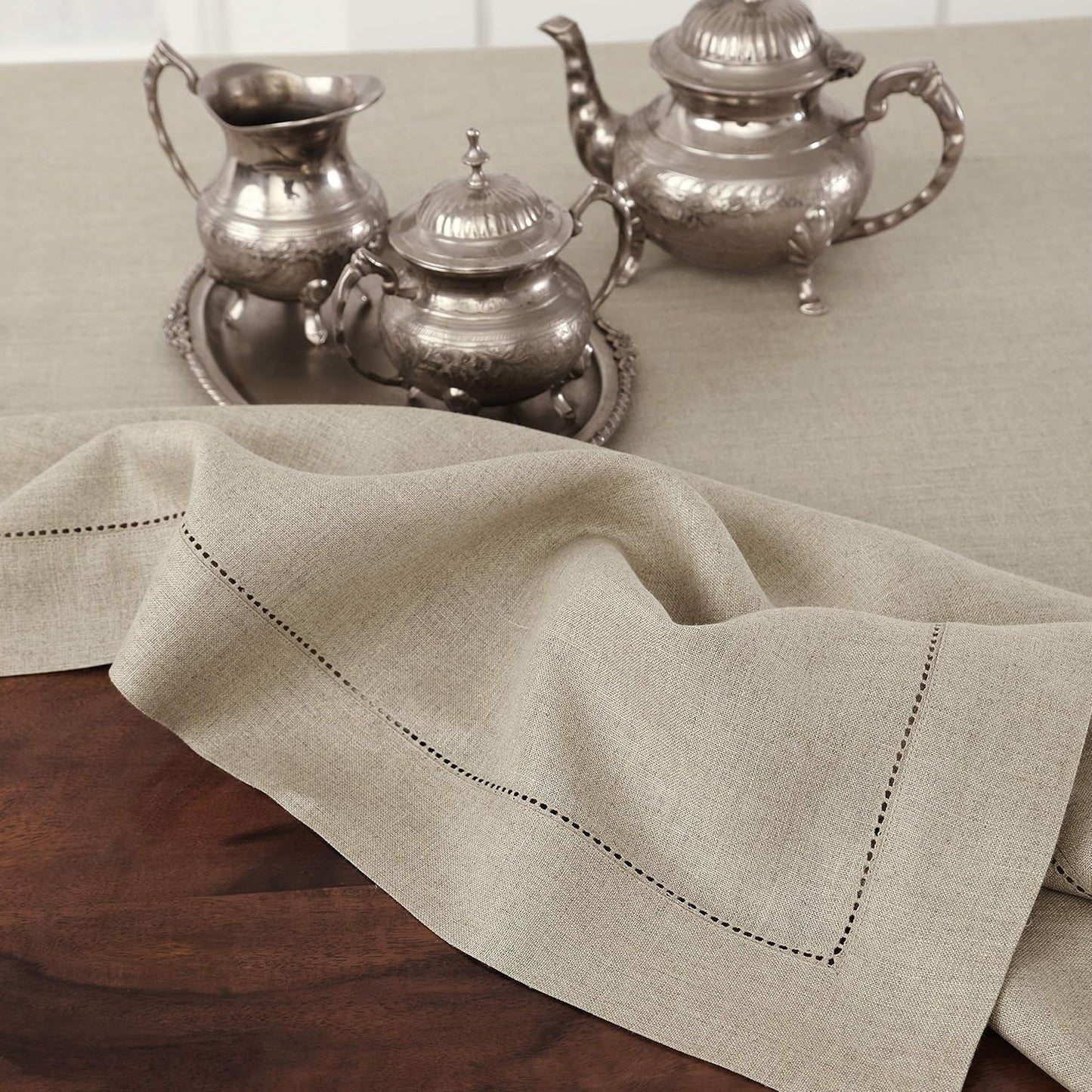 Solino Home Linen Tablecloth for Rectangle Tables 60 x 90 Inch - Classic Hemstitch 100% Pure Linen Natural Table Cloth - Machine Washable Cloth Tablecloth for Fall, Thanksgiving, Christmas, Holiday