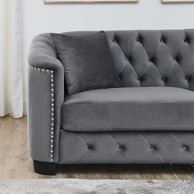 2 Piece Modern Chesterfield Velvet 77" 3-Seater+59" Loveseat Sofa Set, - Image 3