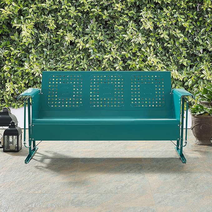 Crosley Furniture Bates Retro Metal Outdoor Sofa Glider, 3-Person Rocking Patio - Image 7