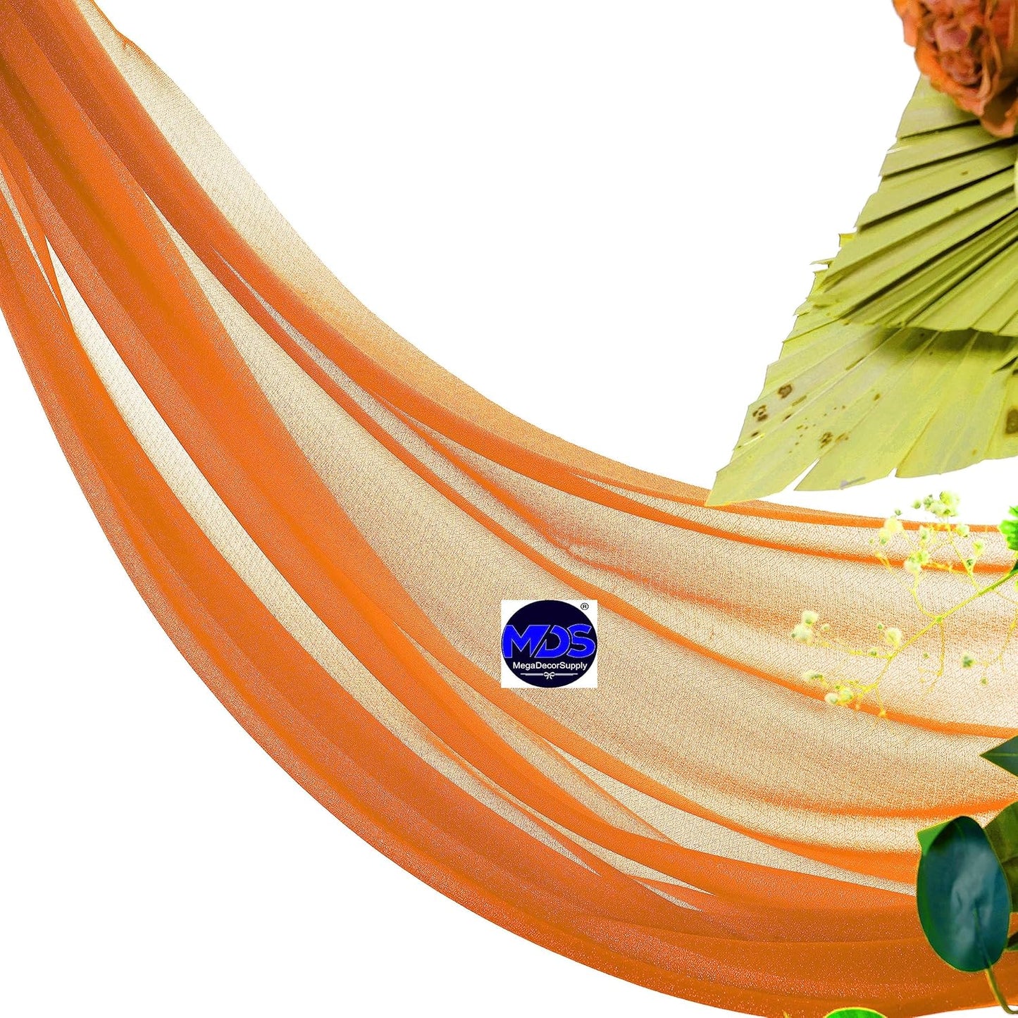 MDS Pack of 2 Panels (30" Width x 100ft Long) Wedding Arch Draping Fabric Sheer Chiffon Arbor Canopy Drapery for Wedding Ceremony Reception Decoration Party Ceiling Backdrop Curtain Swag - Orange