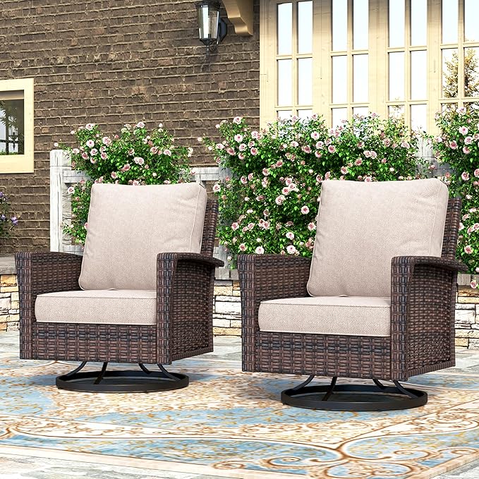 HERA'S HOUSE Outdoor Furniture, 2 x High Back Swivel Patio Chairs by HERASHOUSE