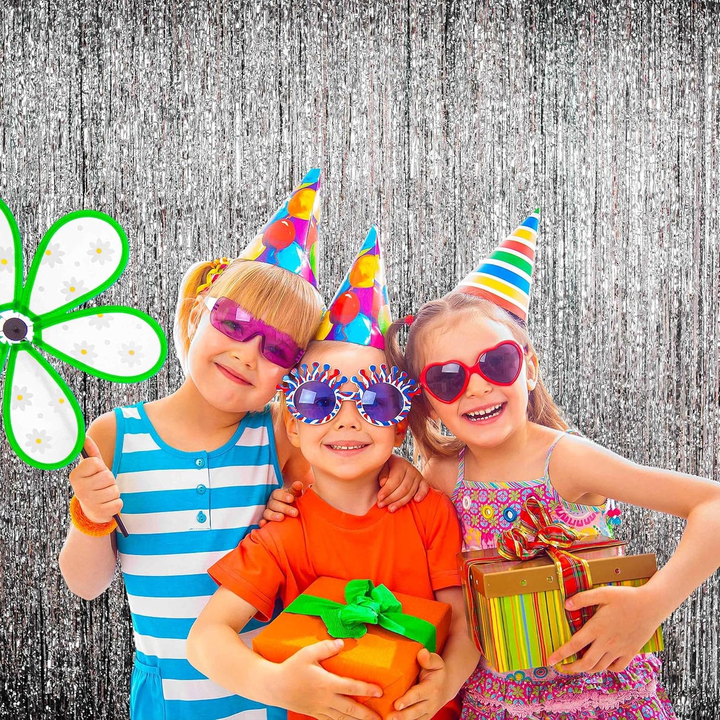 BTSD-home 10 Pack Silver Foil Fringe Curtain, Metallic Photo Booth Backdrop Tinsel Door Curtains for Wedding Birthday Bridal Shower Baby Shower Bachelorette Christmas Party Decorations(8ft x 3ft)