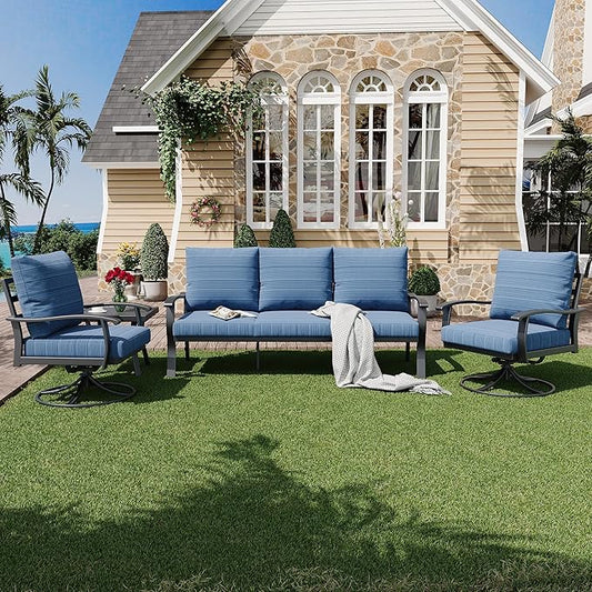 HOMREST Patio Furniture Sets 4 PCS Outdoor Metal Conversation Sets, 360 Degree by HOMREST