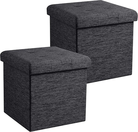 Ornavo Home 2 Pack 15 Inch Folding Storage Ottoman, Square Cube Linen Small by OrnavoHome