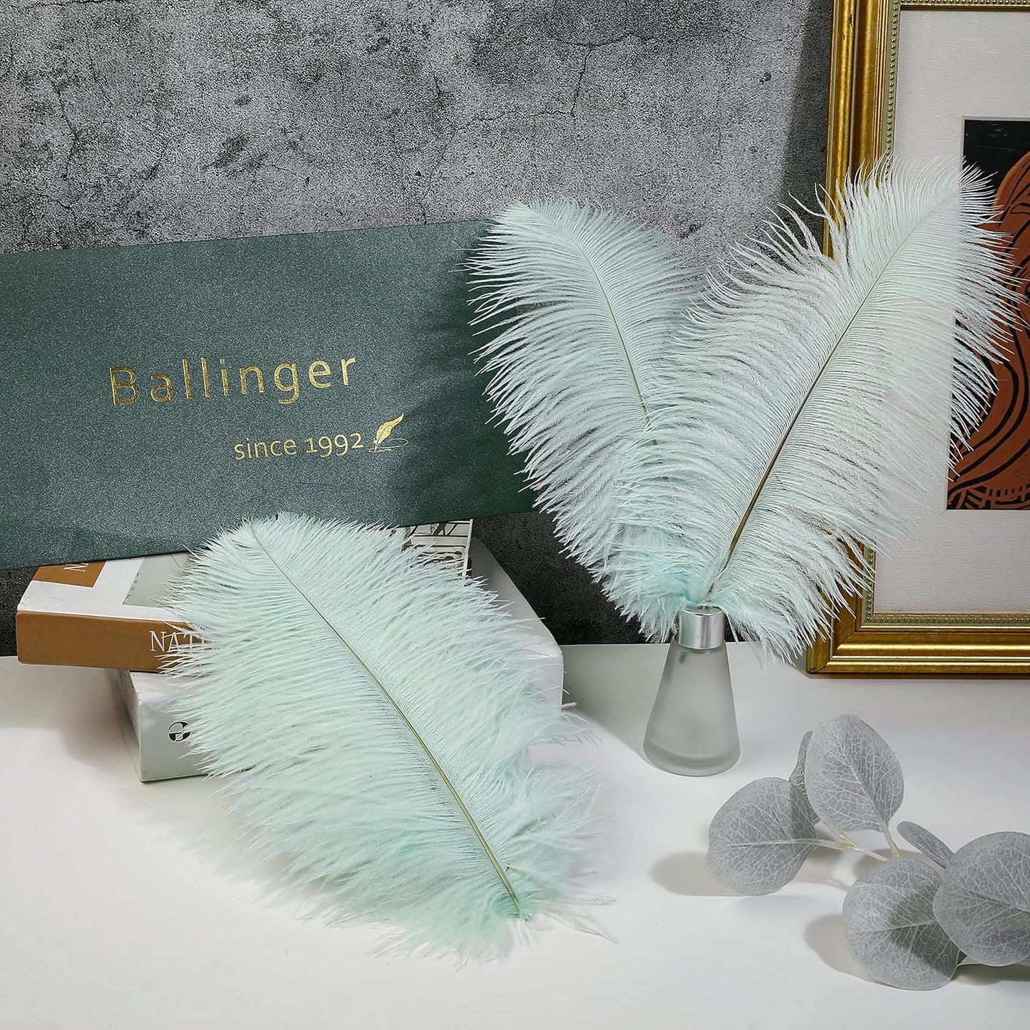 Ballinger Aqua Green Ostrich Feathers - 24pcs 12-14inch Craft Feathers Bulk for Wedding Party Centerpieces Mardi Gras Decorations and Home Decor