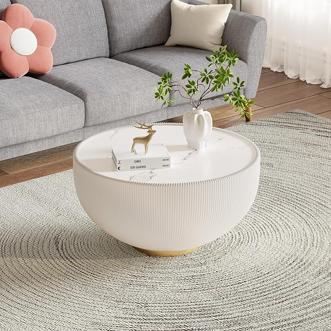 Round Marble Coffee Table Set of 2, 2 Piece Coffee Table and End Table - Image 5