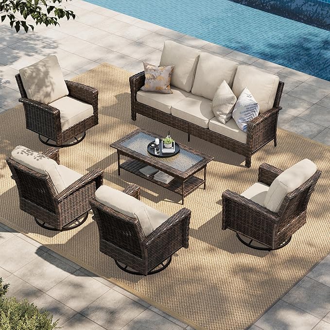 HERA'S HOUSE 7 Seats Patio Furniture Set, Outdoor Wicker Conversation Set by HERASHOUSE