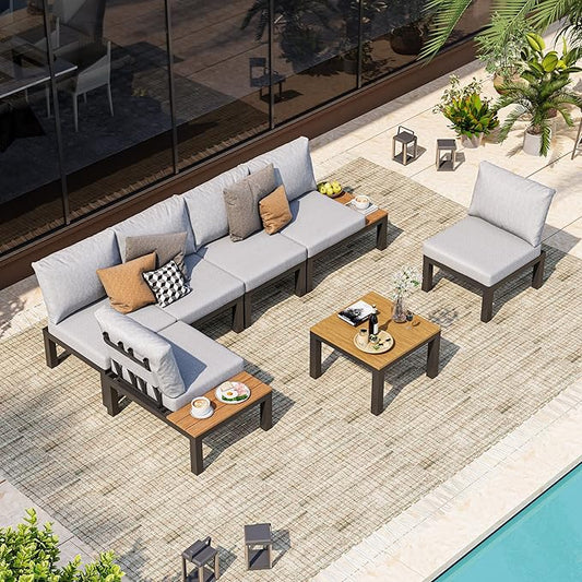 Aluminum Modular Outdoor Patio Furniture Set, 6 Seats Patio Sectional Sofa Set by Oasbira