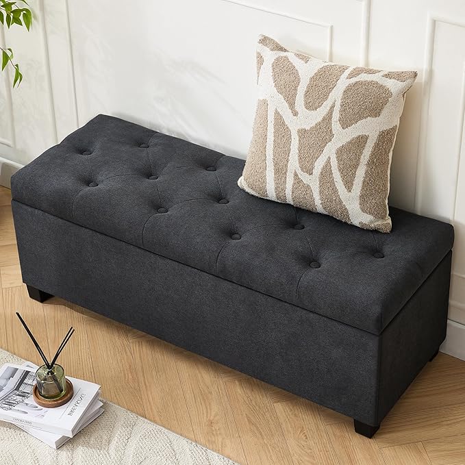 Mangodan 43 Inch Linen Storage Ottoman Bench, Foot Rest - Image 6