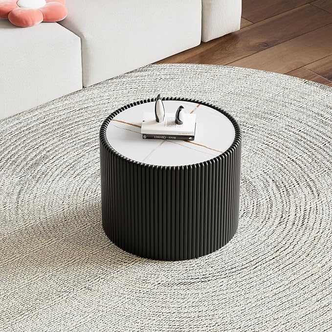 SSLine Round Drum Coffee Table Set of 2 Modern Sintered Stone Top Nesting - Image 5