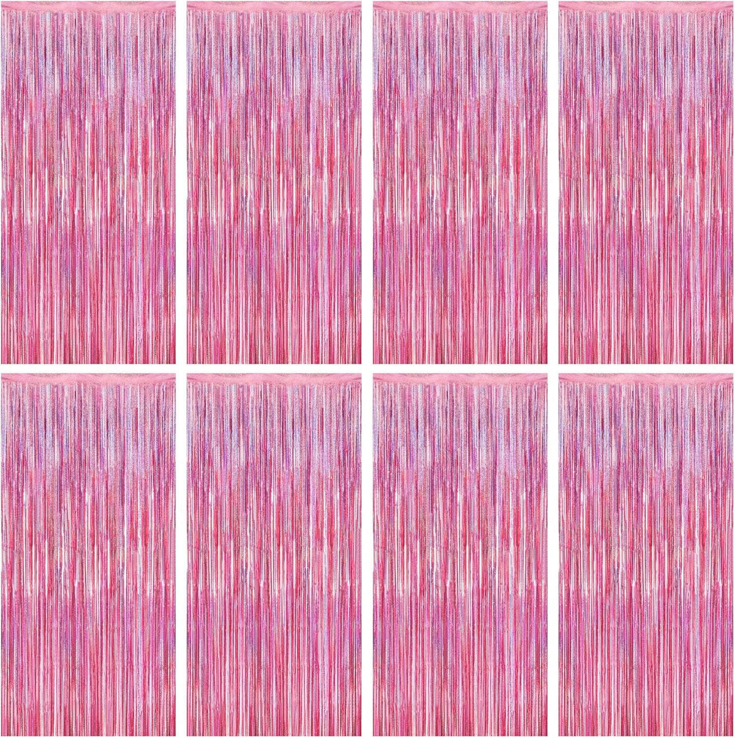 8 Pack Pink Backdrop, 3.28 FT x 7.05 FT Fringe Curtains, Metallic Glitter Pink Fringe Party Streamer Foil Curtains Tinsel Backdrop, Pink Decorations Bachelorette Party Supplies Birthday Decor