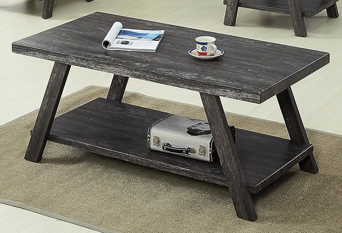 Roundhill Furniture Athens Contemporary 3-Piece Wood Shelf Coffee Table Set - Image 3
