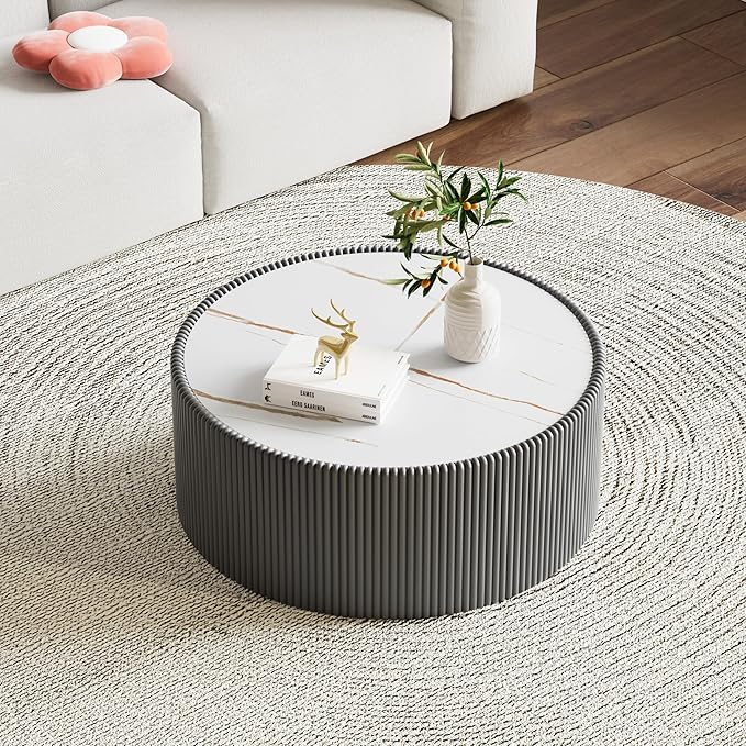 SSLine Round Drum Coffee Table Set of 2 Modern Sintered Stone Top Nesting - Image 6