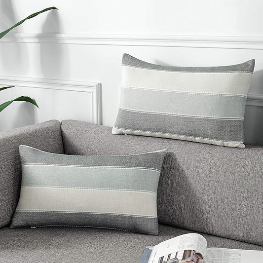 AmHoo Pack of 2 Farmhouse Stripe Check Throw Pillow Covers Set Case Cotton by AmHootextile