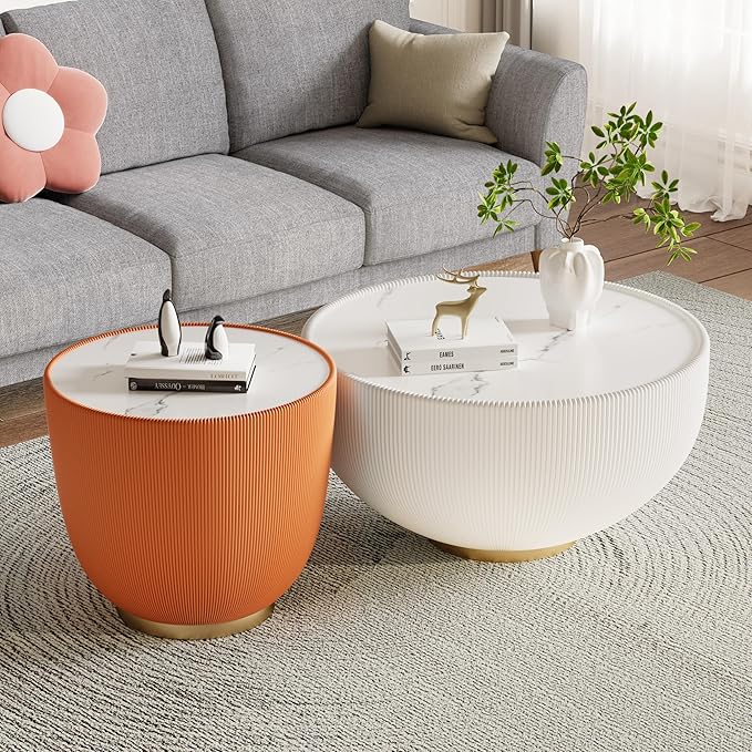SSLine Bowl-Shape Coffee Table Set of 2 Modern Sintered Stone Top Nesting - Image 3