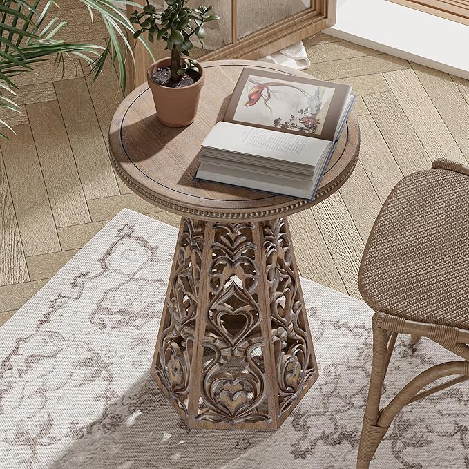 COZAYH Rustic Farmhouse Wooden End Table, Distressed Round Accent Table - Image 6