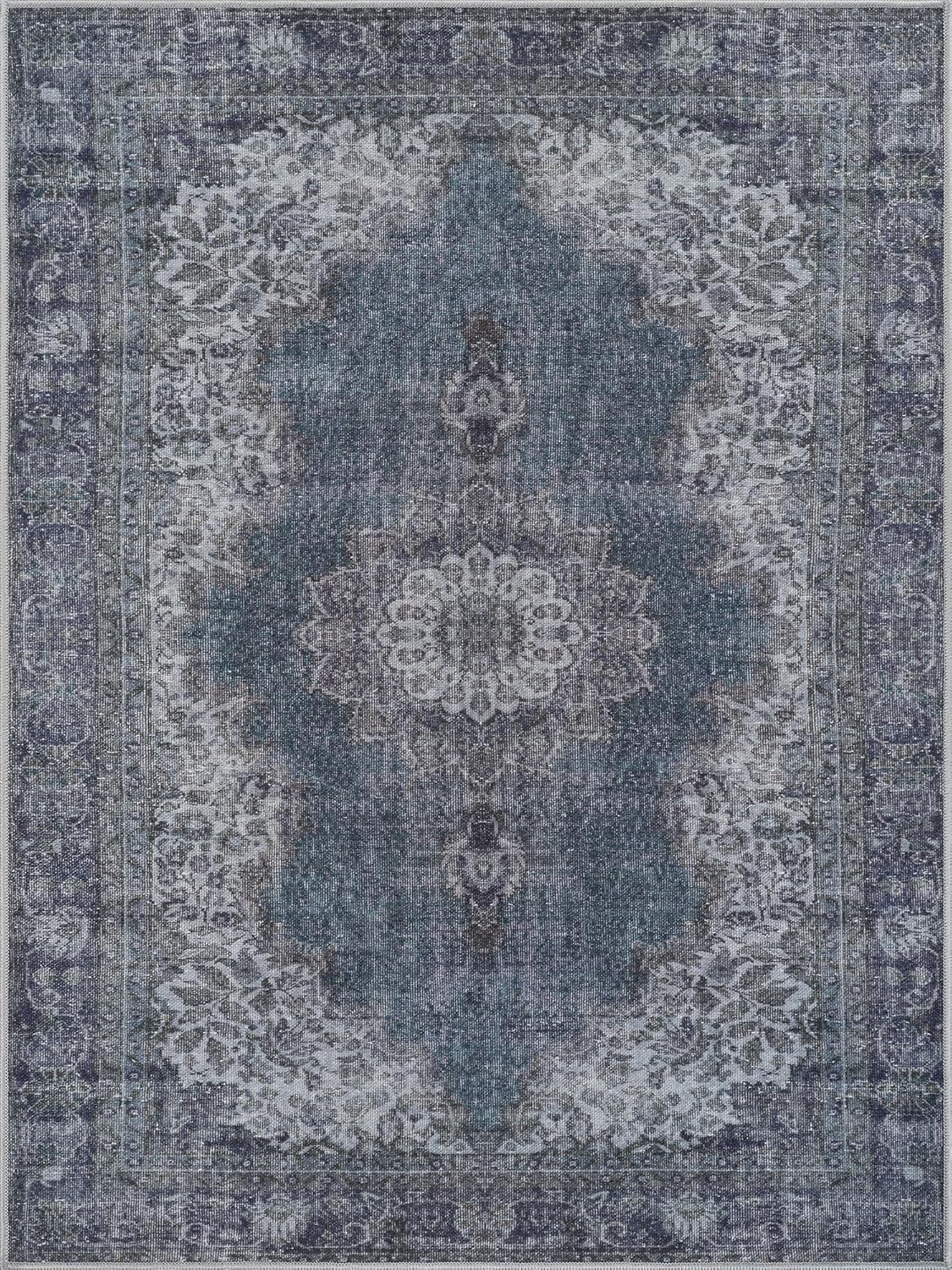 Bloom Rugs Washable Non-Slip 8' x 10' Rug - Dark Teal Traditional Medallion Area Rug for Living Room, Bedroom, Dining Room, and Kitchen - Exact Size: 8' x 10'