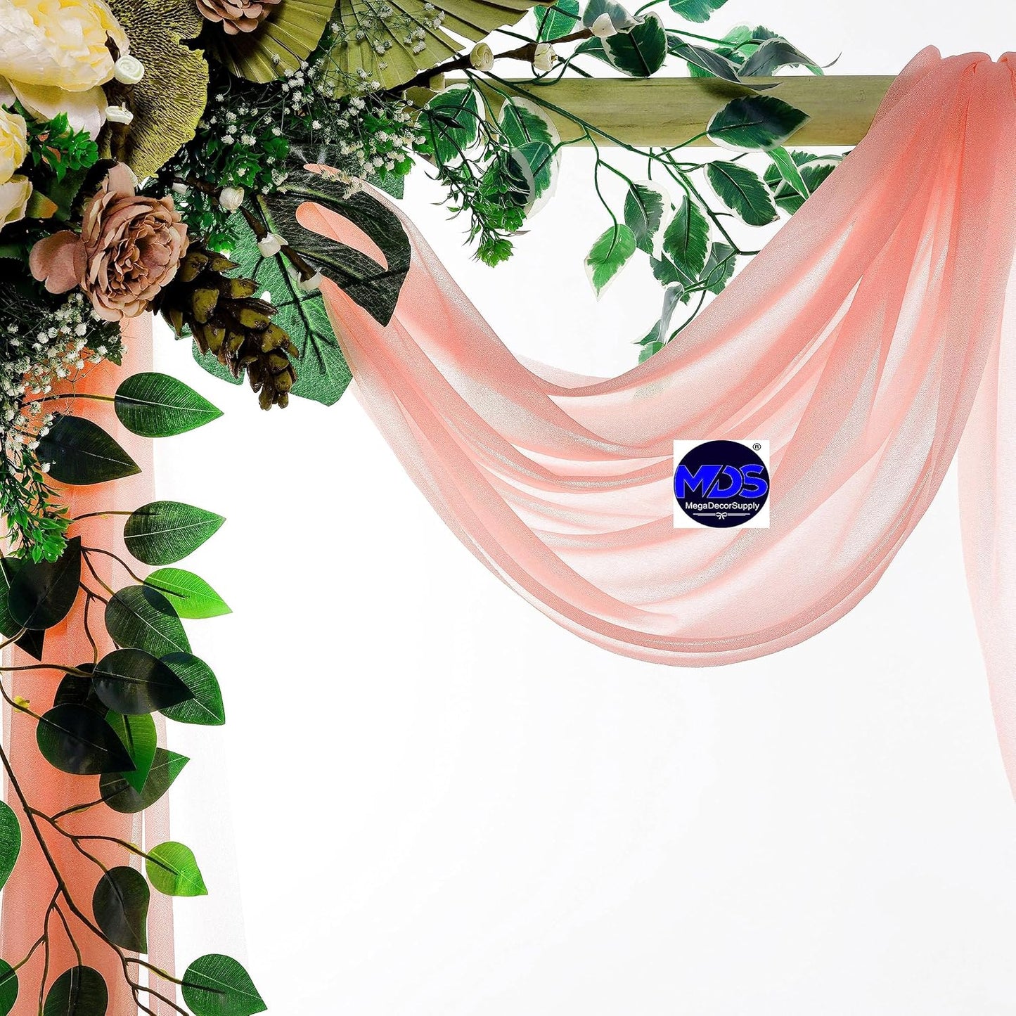 MDS Halloween Chiffon Draping Fabric - 2 Panel, 30" Wide x 100ft Long - Sheer Spooky Arbor & Canopy Drapery for Haunted House Backdrops, Party Ceilings, DIY Costumes & Themed Events - Peach