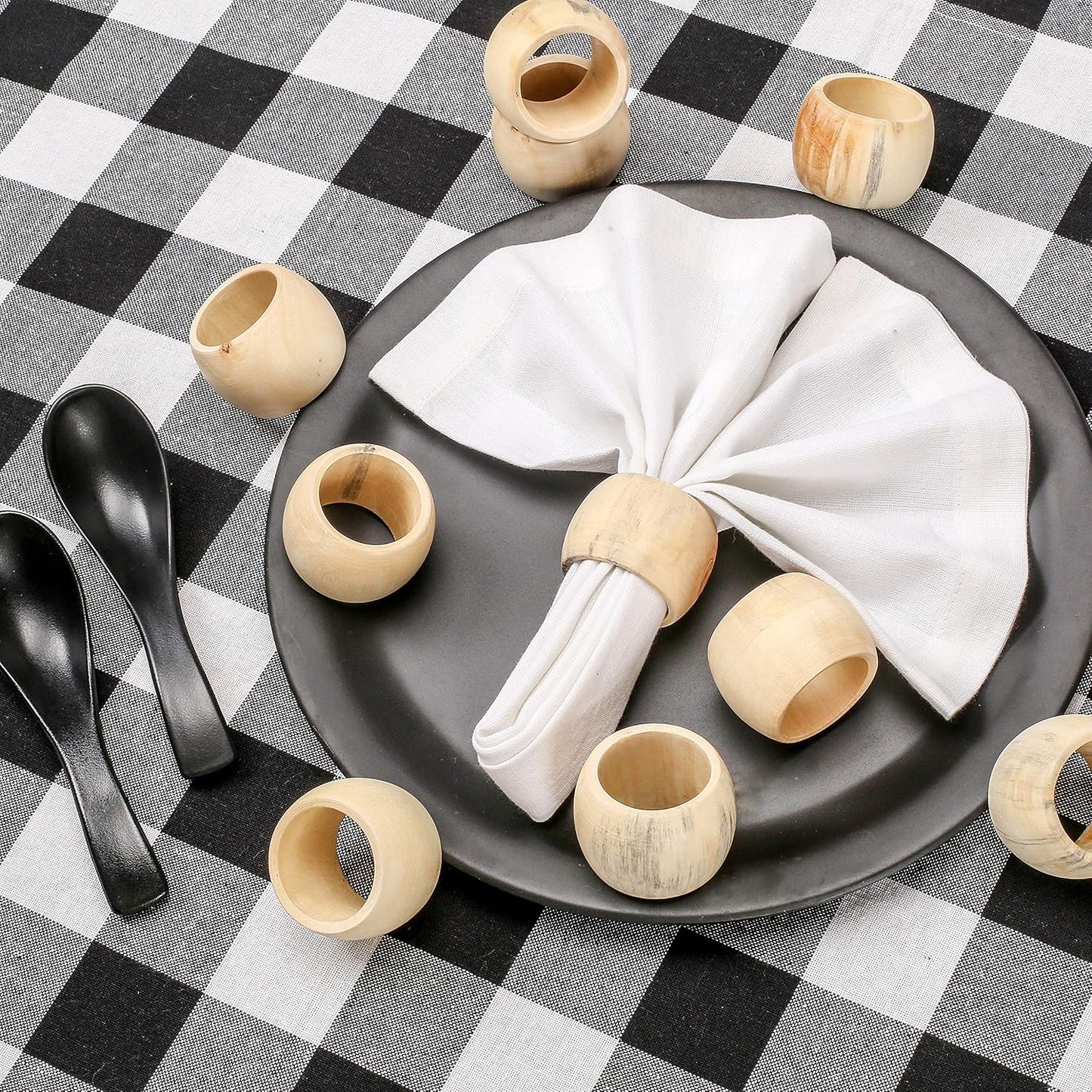 Wooden Napkin Rings Set of 12 - Handcrafted Napkin Holder for Dinner Table Decoration, Weddings, Home, Kitchen, Decor, Dinner, Parties, Every Day Use - Durable, Versatile (Cream)- CLEENTABLE