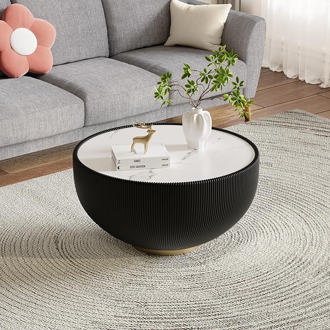 SSLine Bowl-Shape Coffee Table Set of 2 Modern Sintered Stone Top Nesting - Image 4