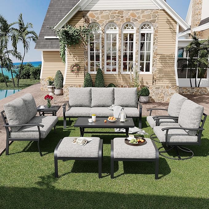 HOMREST Outdoor Furniture Thickened Cushion 360 Degree Swivel Rocking Patio by HOMREST