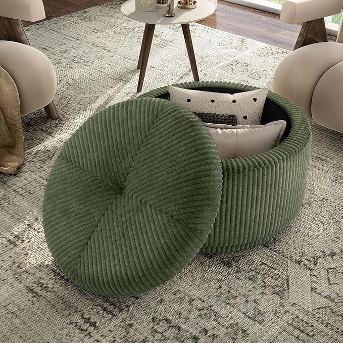 Furniture of America Lennox Modern Chenille 29-inch Round Storage Ottoman - Image 3