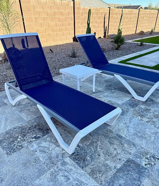 PURPLE LEAF Patio Chaise Lounge Chair Set of 3 Outside Aluminum Plastic by PURPLELEAF