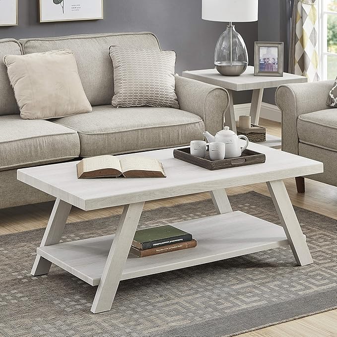 Roundhill Furniture Athens Contemporary 3-Piece Wood Shelf Coffee Table Set - Image 3