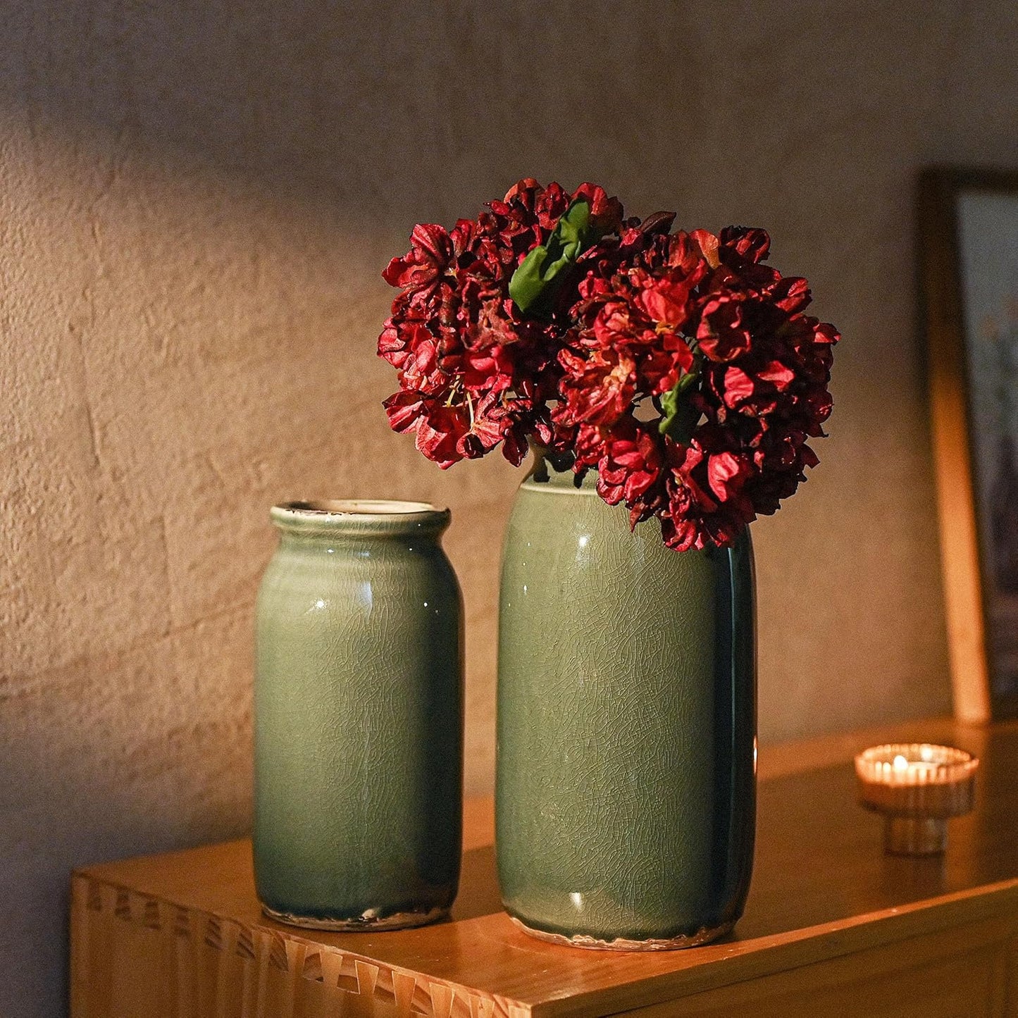 VICTOR & TERESA Rustic Blue and Grey Vase for Home Decor, Ceramic Vases for Flowers, Modern Farmhouse Decorative Vases for Pampas Grass,Table Accent, Mantel, Living Room,Bookshelf, Centerpieces, 8''