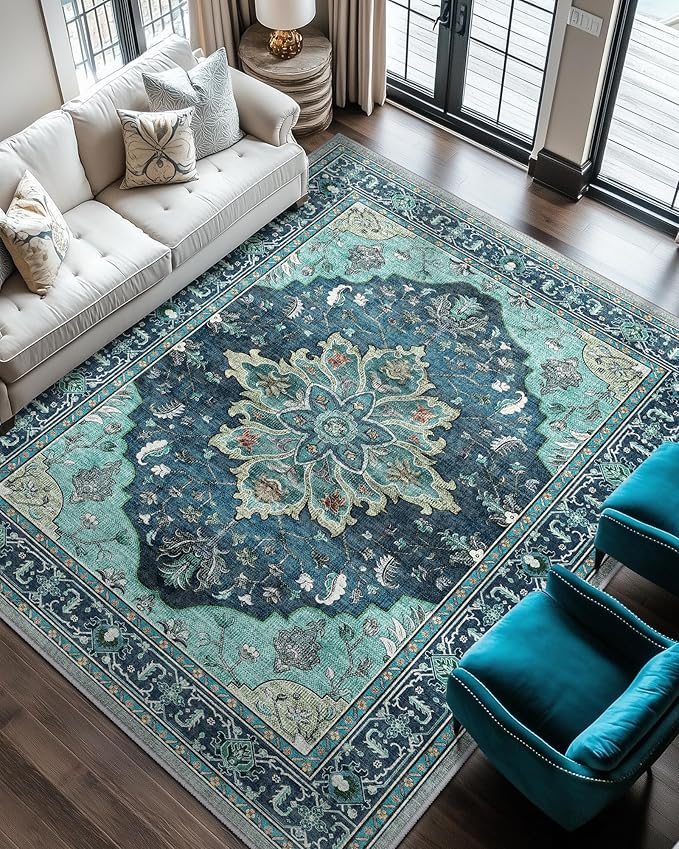RELEANY Area Rugs 6'x9' Washable Non-Slip, Floral Vintage Distress Print - Image 5