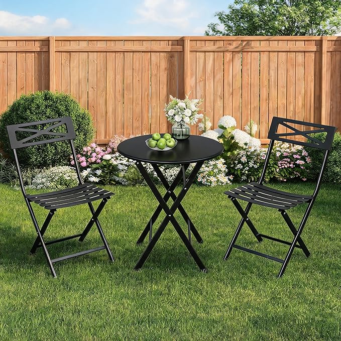 GarveeLife 3 Piece Patio Bistro Set, New Iron Outdoor Furniture Set, Metal by GarveeLife
