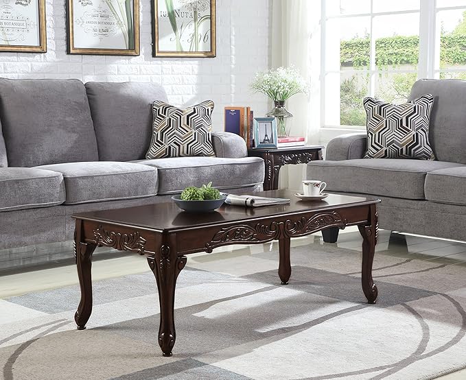 Roundhill Furniture Traditional Ornate Detailing Wood Coffee Table, Dark Cherry by RoundhillFurniture